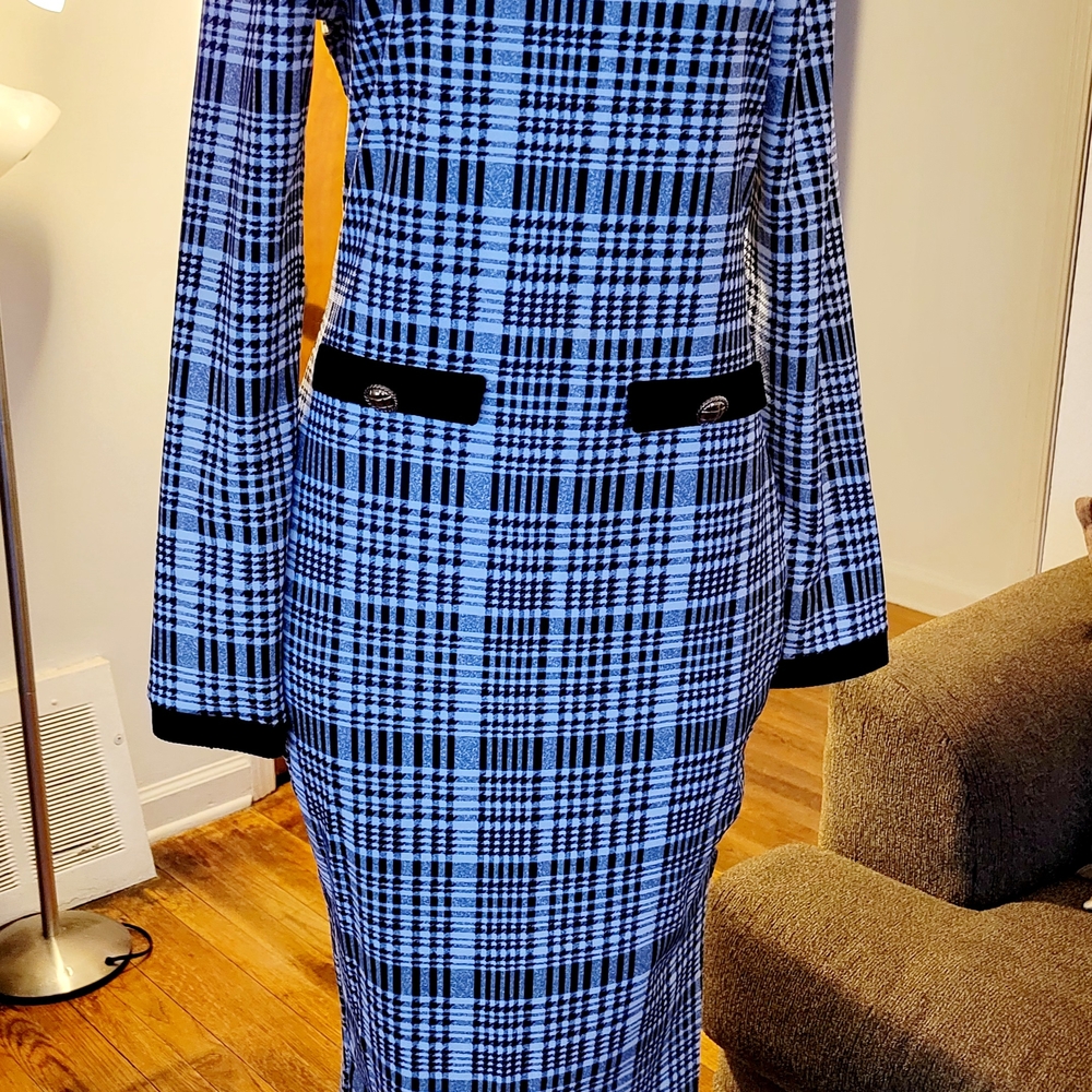 Blue and Black Plaid Long Sleeve Dress